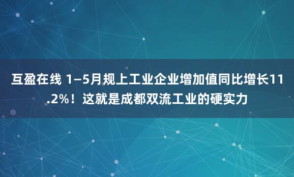 互盈在线 1—5月规上工业企业增加值同比增长11.2%！这就是成都双流工业的硬实力
